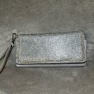 Silver Rhinestone Clutch with Wrist Strap